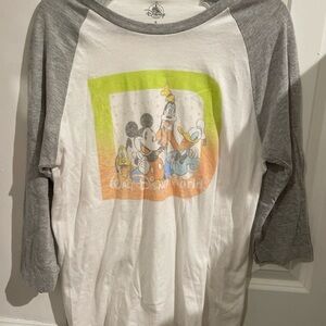 Disney 3/4 Length Sleeve Tee - Gray & White with Mickey & Friends